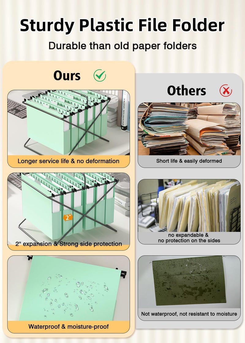 SHUTEX Extra Capacity Plastic Hanging File Folders, Hanging Folders, 12 Pack Reinforced Heavy Duty 2 Inch Expansion, Filing Cabinet Folders Letter Size for Bulk Files/Medical Charts(Sage Green) - Image 3